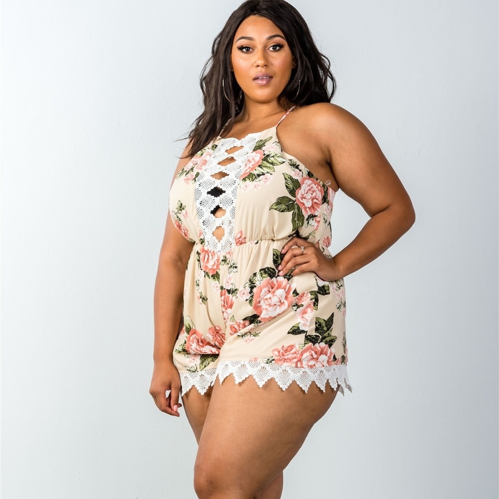 Plus floral crochet romper
